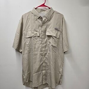 Ocean Coast Mens Large Tan Khaki Short Sleeve Ripstop Vented Fishing Shirt